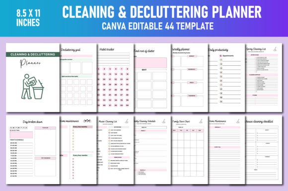 Download Cleaning &amp; Decluttering Planner Canva - Decluttering Collection