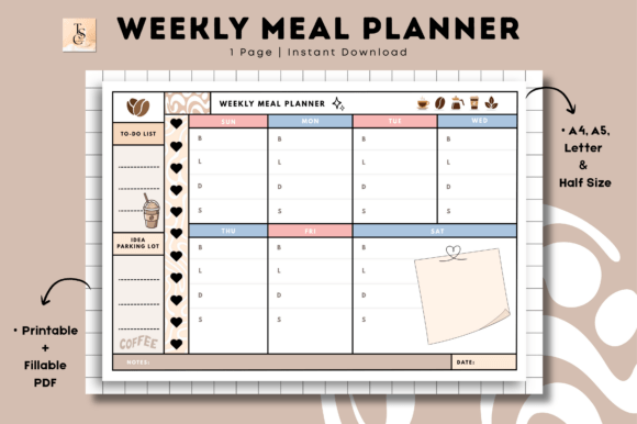 Download Coffee Weekly Meal Planner • Printable - Printable Collection