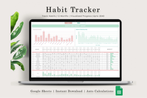 Download Habit Tracker Spreadsheet, Google Sheets - Premium Bundle