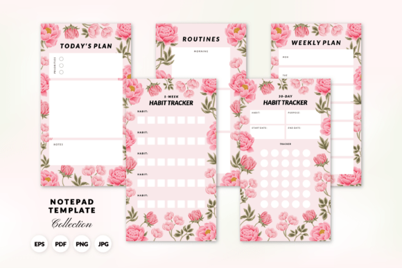 Download Printable Floral Habit Tracker Notepads - Printable Collection